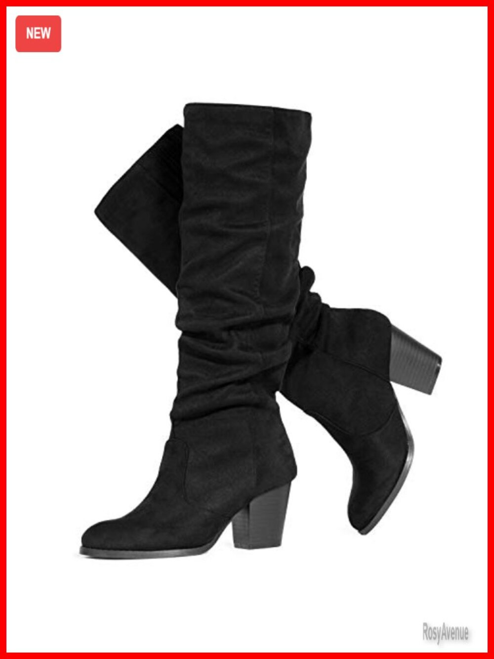 Slouchy Knee High Boots Stacked Heel Vegan Pull On